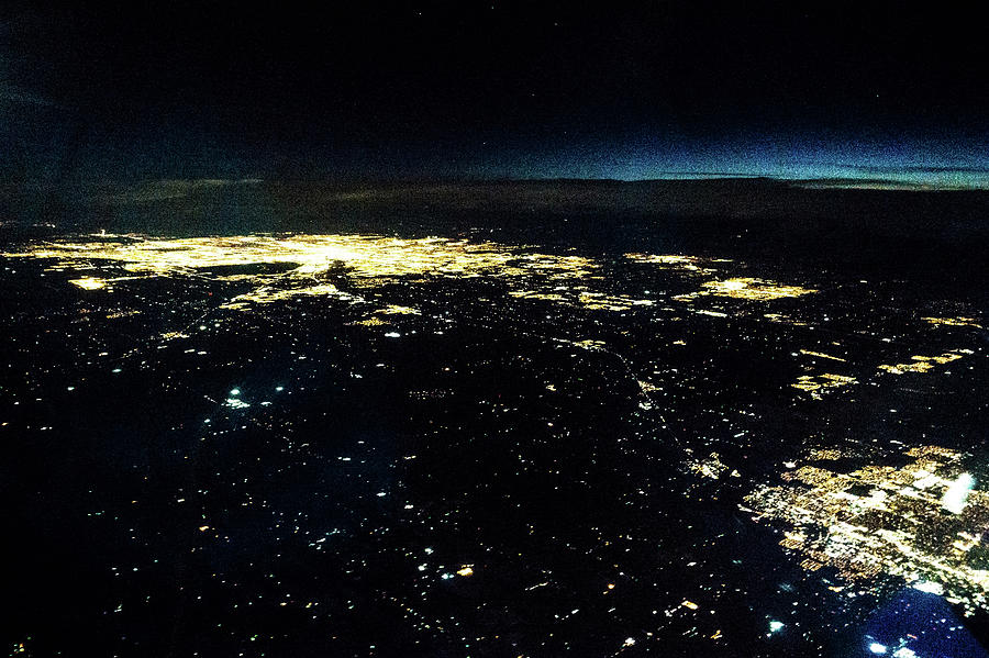 Flying at night over cities below #9 Photograph by Alex Grichenko