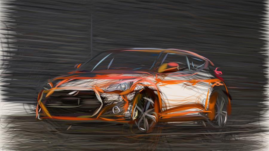Hyundai Veloster Draw #10 Digital Art by CarsToon Concept