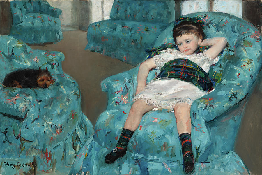 Mary Stevenson Cassatt Painting - Little Girl in a Blue Armchair #9 by Mary Cassatt