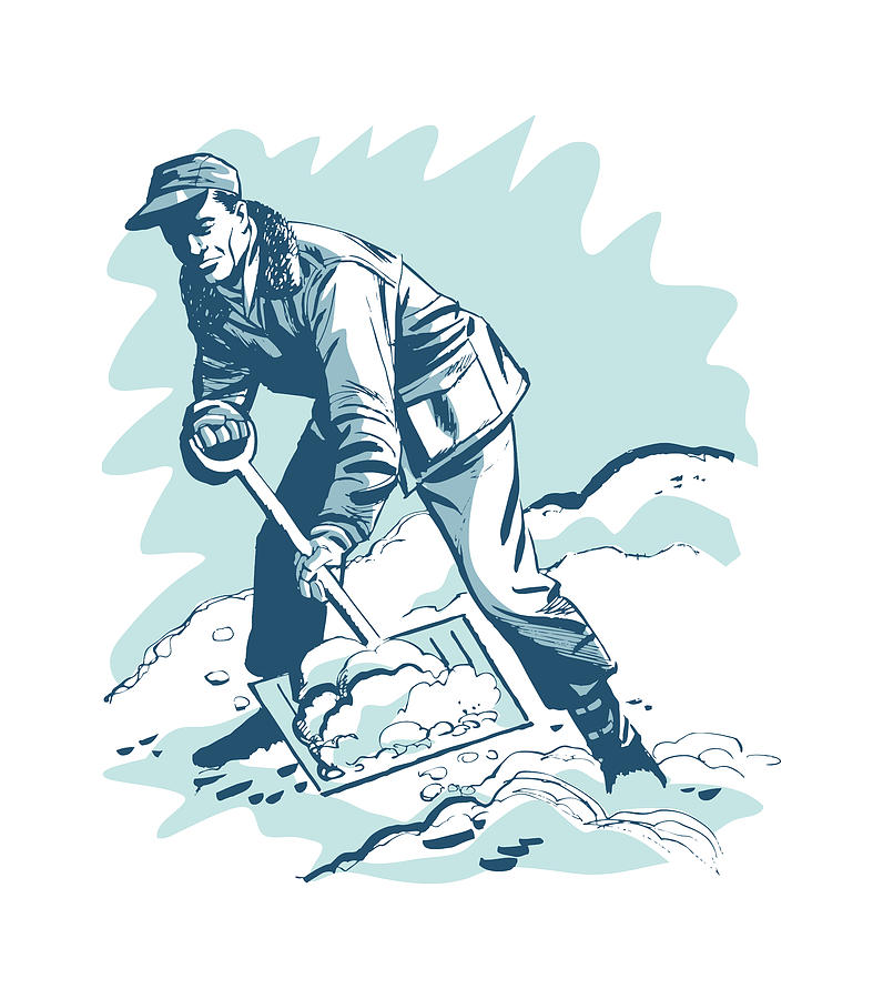 Vintage Drawing - Man Shoveling snow #9 by CSA Images