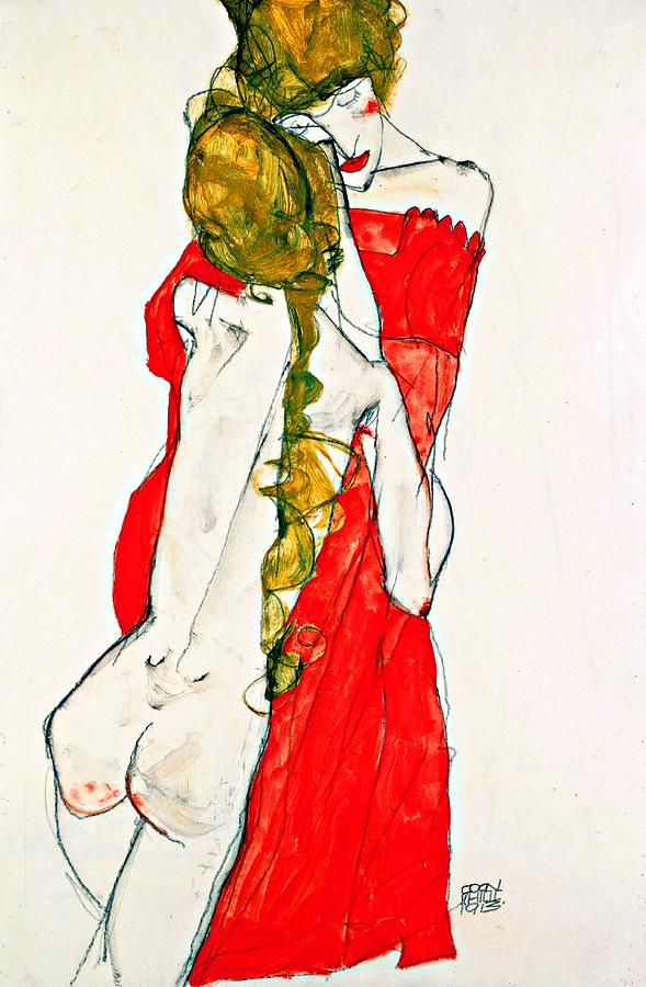 Egon Schiele Drawing - Mother and Daughter #9 by Jon Baran