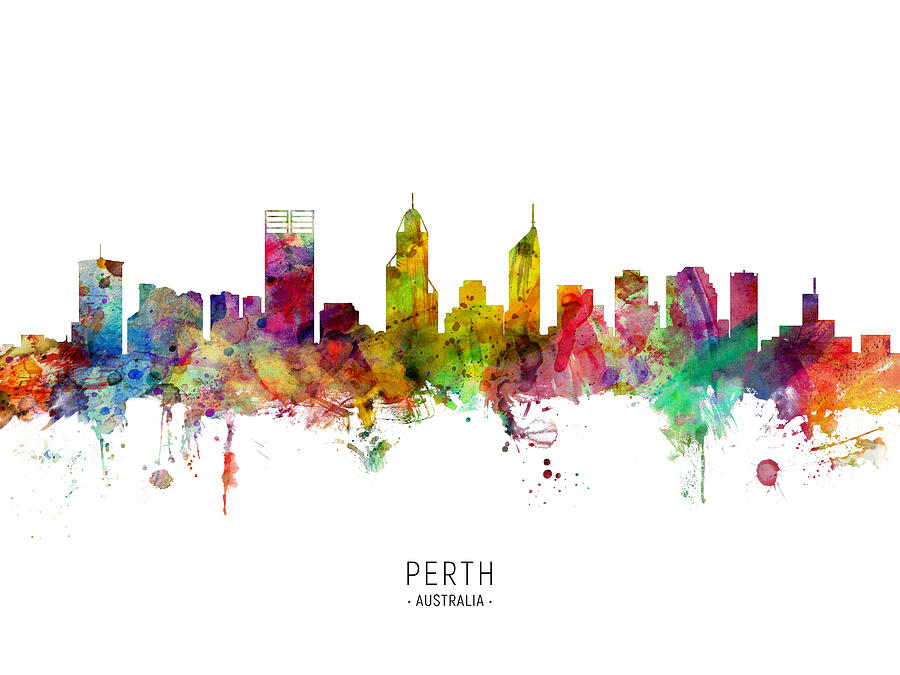 Skyline Digital Art - Perth Australia Skyline #9 by Michael Tompsett