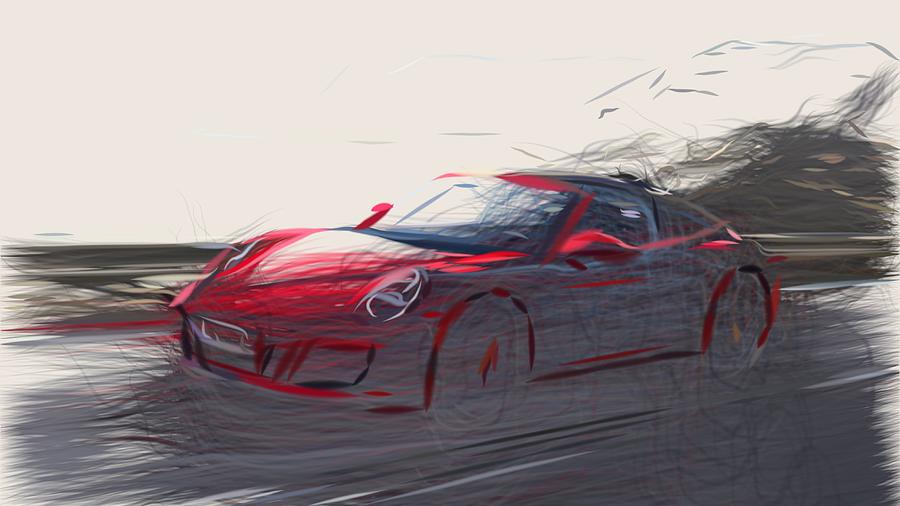 Porsche 911 GTS Drawing #10 Digital Art by CarsToon Concept