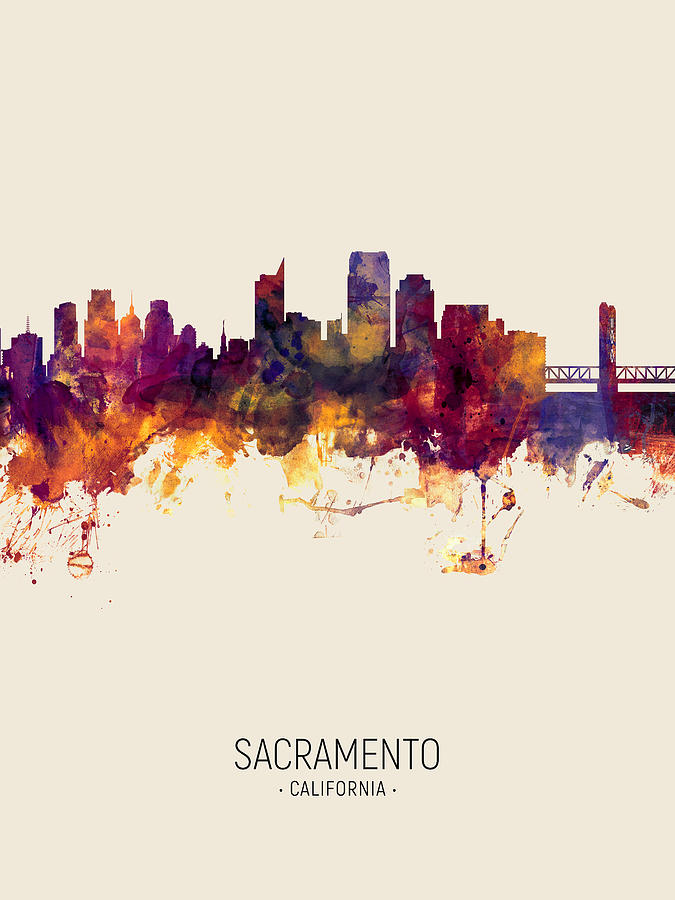 Sacramento Digital Art - Sacramento California Skyline #9 by Michael Tompsett