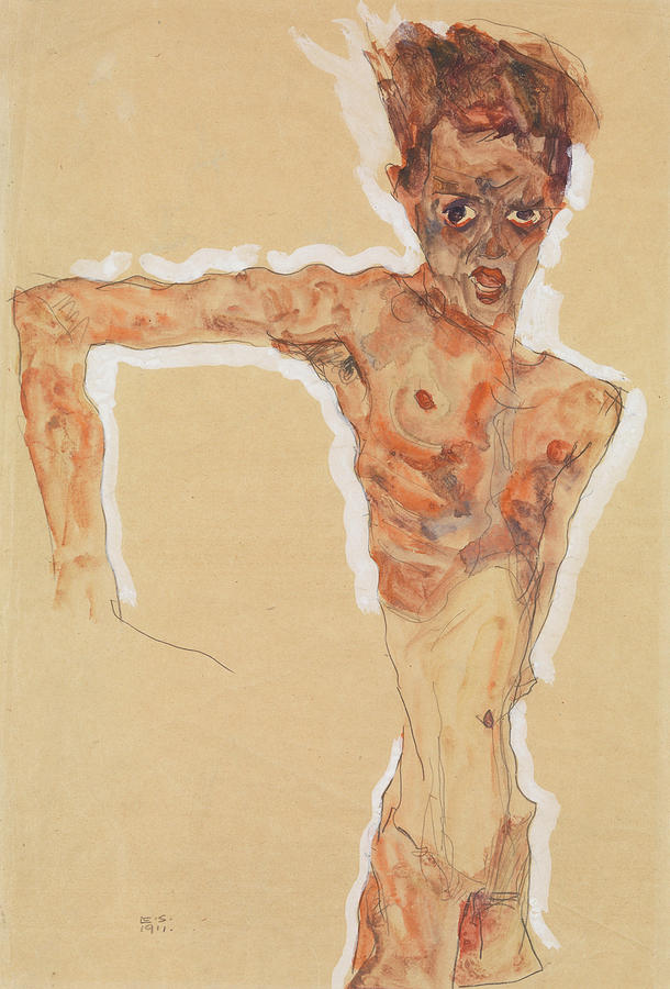 Egon Schiele Painting - Self-Portrait #9 by Egon Schiele
