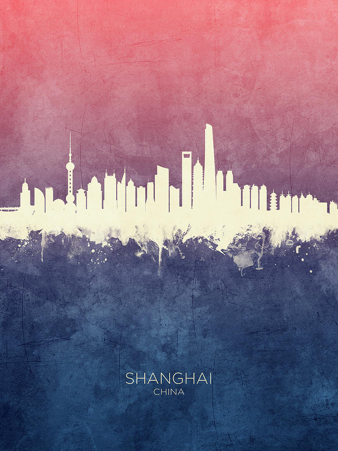 Skyline Digital Art - Shanghai China Skyline #9 by Michael Tompsett