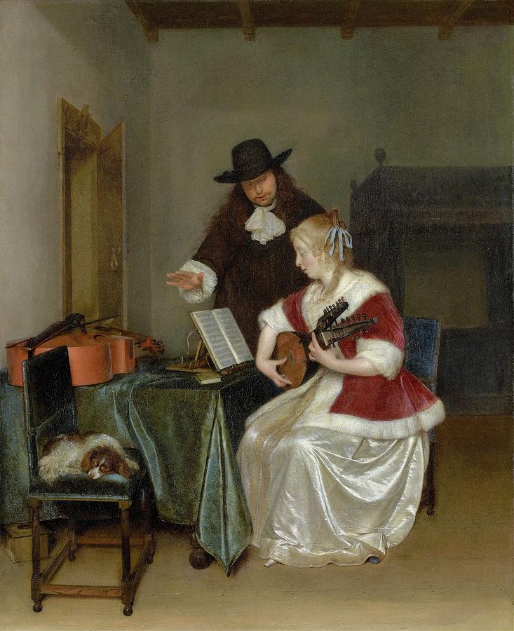 Music Lesson Painting - The Music Lesson by Gerard Ter Borch