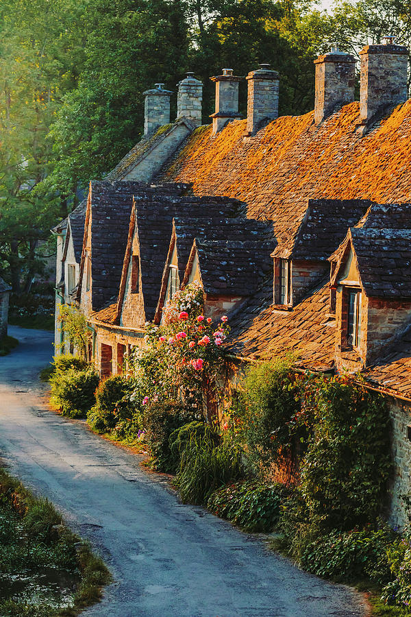 United Kingdom, England, Gloucestershire, Great Britain, Cotswolds, British Isles, Bibury, Arlington Row In Bibury Village At Sunrise, One Of The Most Famous Views In Cotswolds #9 Digital Art by Maurizio Rellini