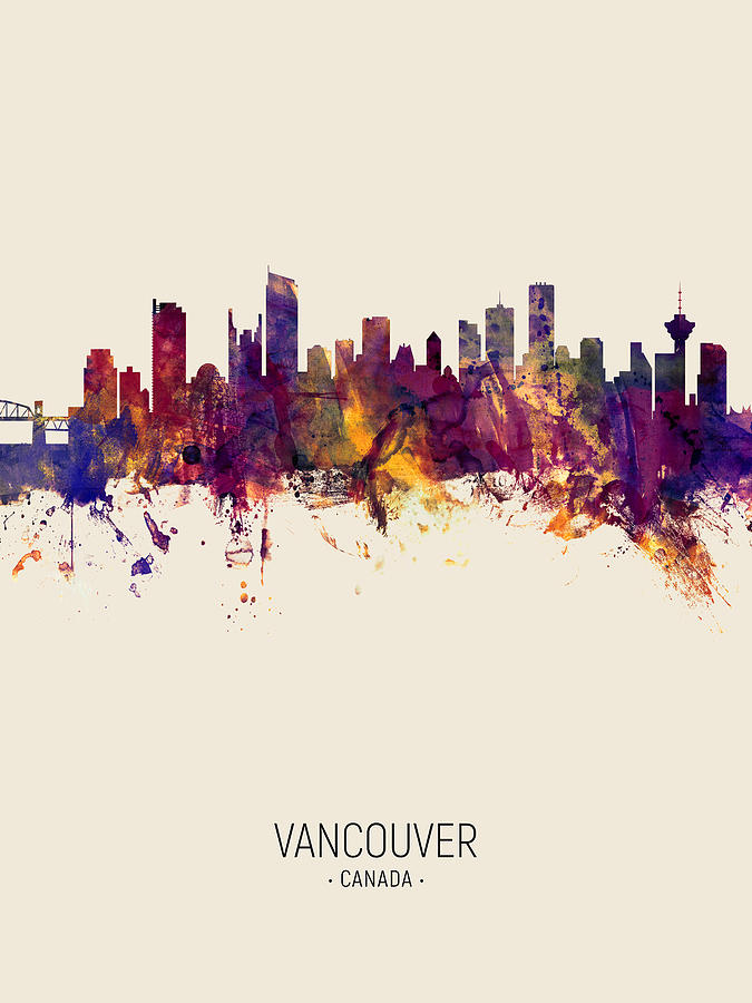 Skyline Digital Art - Vancouver Canada Skyline #9 by Michael Tompsett