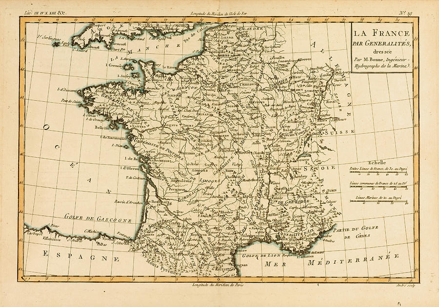 Map of France, circa.1760 Drawing by Ken Welsh - Pixels