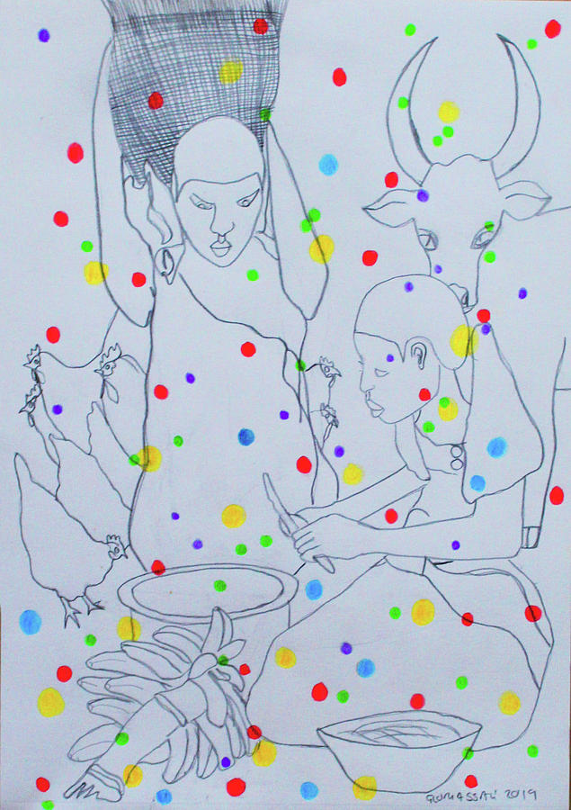 Kintu and Nambi Kintus Tasks #99 Painting by Gloria Ssali