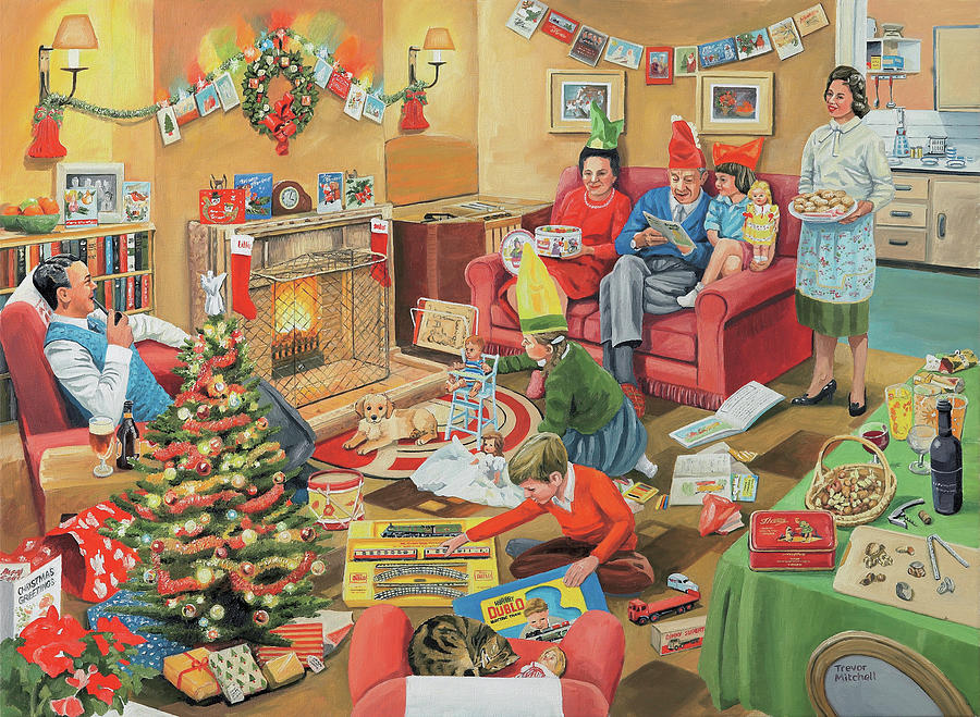 Christmas Painting - A 50s Family Christmas by Trevor Mitchell