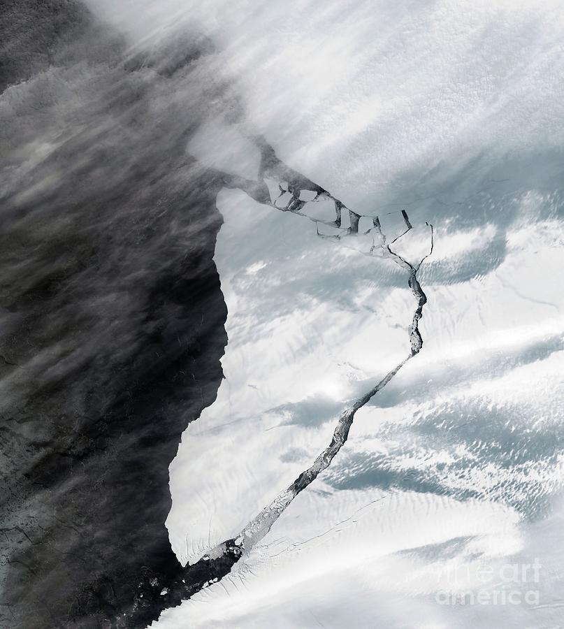 2000s Photograph - A-74 Iceberg Calving From Brunt Ice Shelf by Nasa/science Photo Library