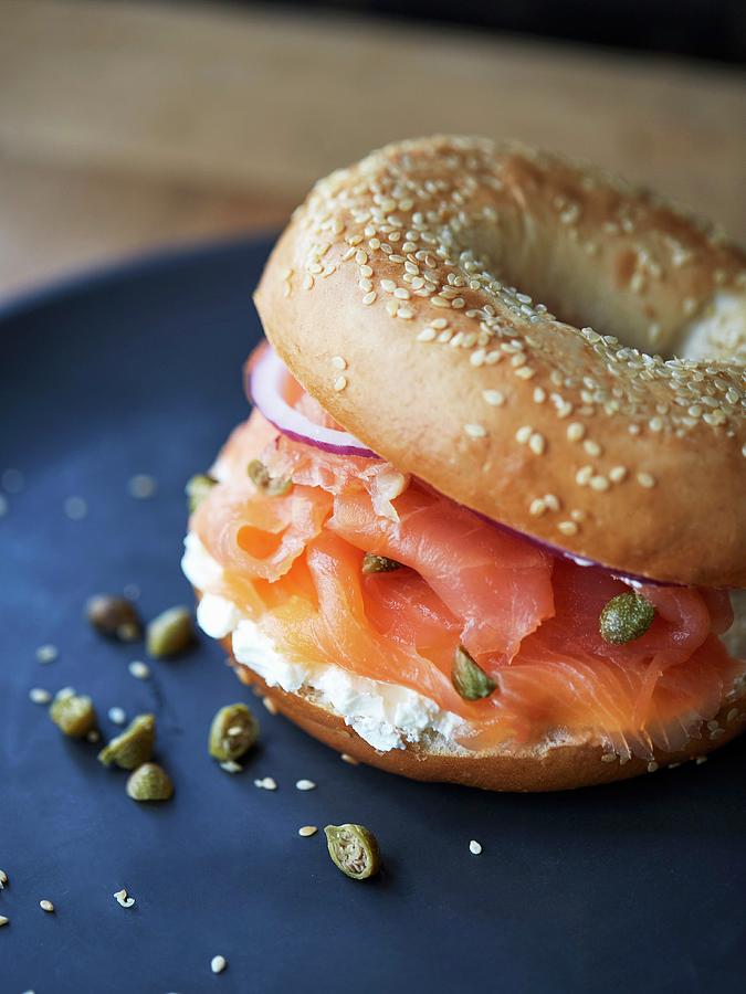A Bagel With Salmon, Cream Cheese, Capers And Onion Photograph by Lukejalbert