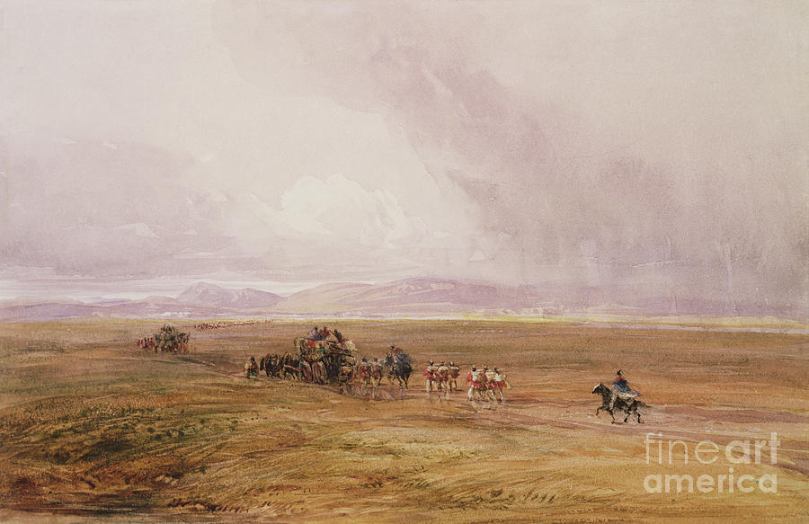 A Baggage Train Crossing A Plain Painting by David Cox