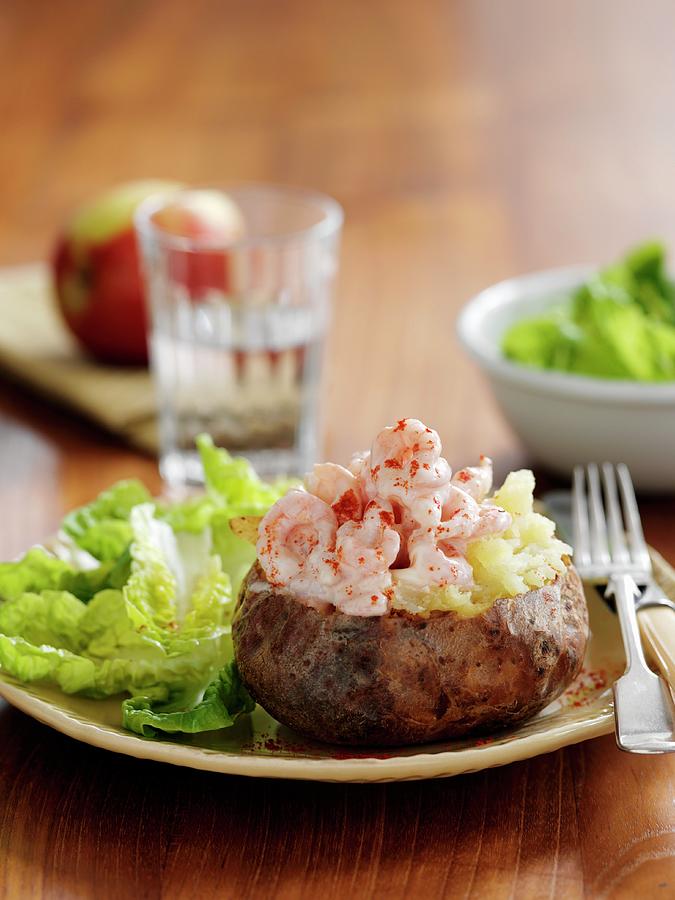 A Baked Potato Filled With King Prawns Photograph by Gareth Morgans