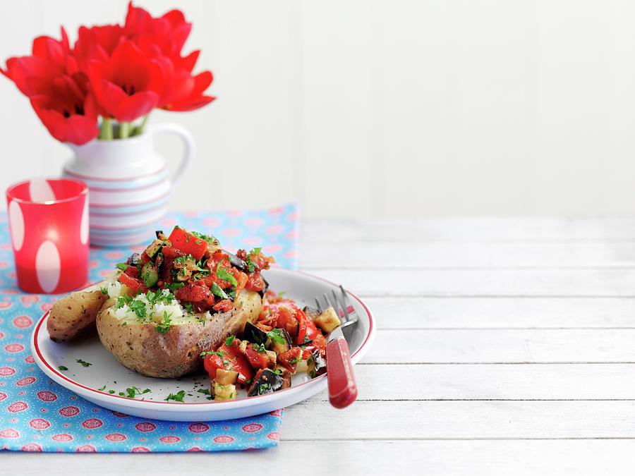 A Baked Potato Filled With Ratatouille Photograph by Gareth Morgans