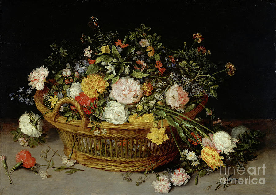 A Basket Of Flowers Drawing by Heritage Images