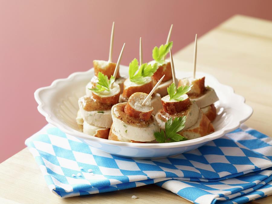 A Bavarian Snack: Pretzel And White Sausage Skewers Photograph by Studio R. Schmitz