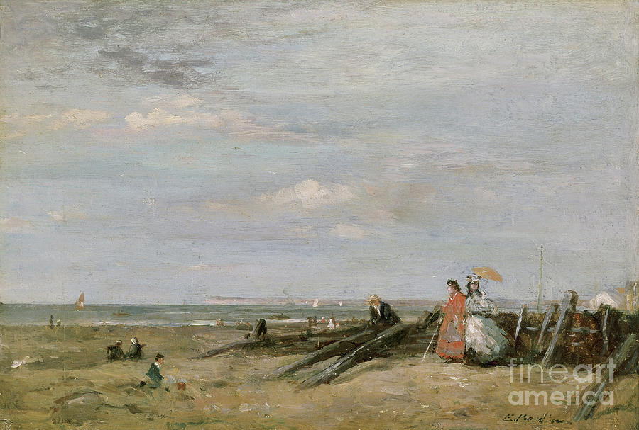 A Beach Scene At Trouville, 1860s Painting by Eugene Louis Boudin