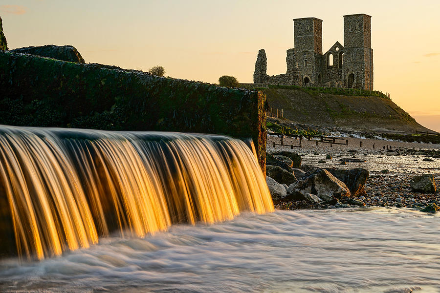 A beautiful sunset at Reculver towers in England. Photograph by George Afostovremea