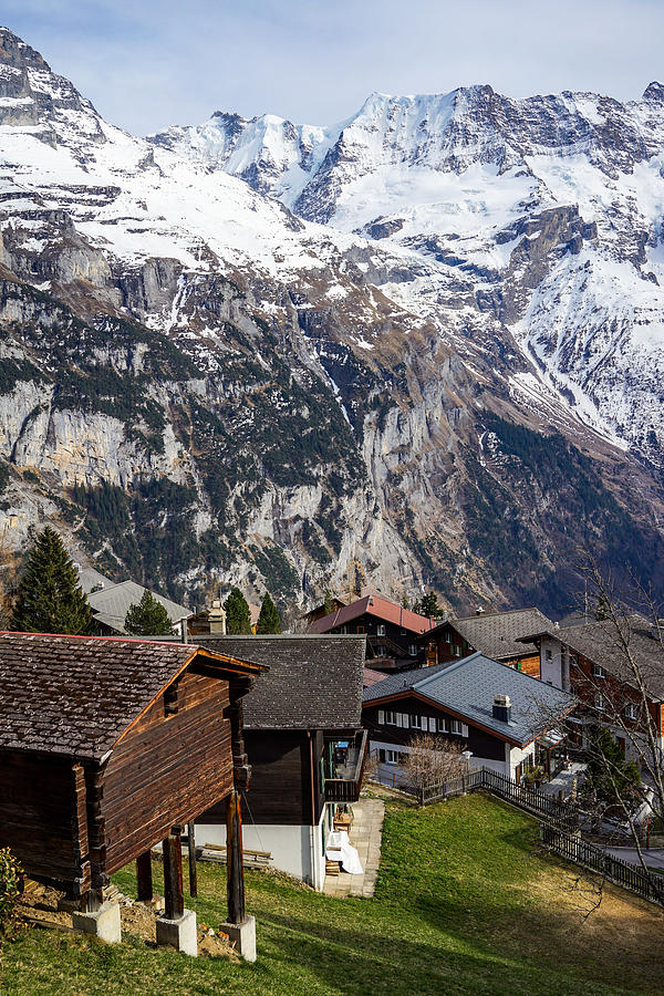 Mountain Photograph - A beautiful view from Murren village in Switzerland. by George Afostovremea