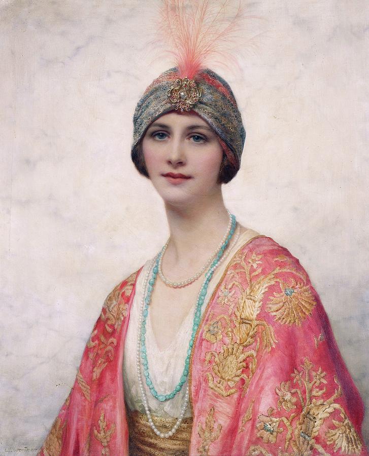 Feather Painting - A Beauty In Eastern Costume by William Clarke Wontner