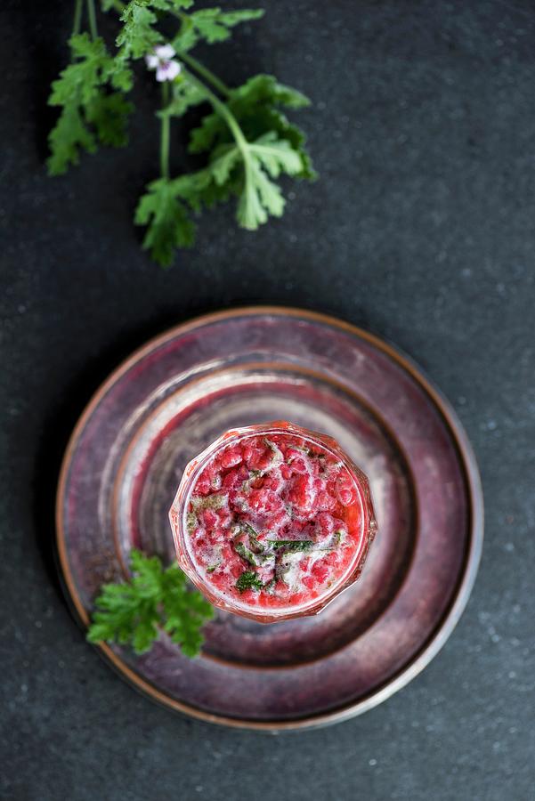 A Beer Cocktail With Raspberry And Scented Pelargonium seen From Above Photograph by Great Stock!