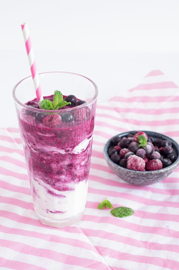 A Berry Smoothie With Yoghurt And Peppermint Photograph by Eva Lambooij