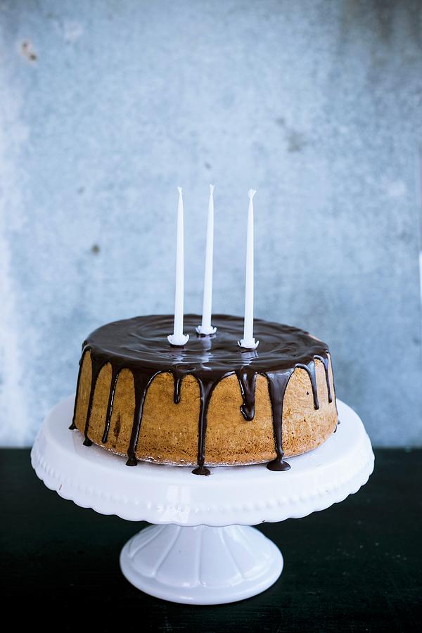 A Birthday Cake With Chocolate Glazing Photograph by Maricruz Avalos Flores