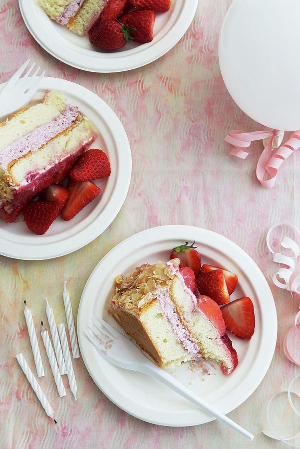 A Birthday Cake With Strawberries Photograph by Veronika Studer