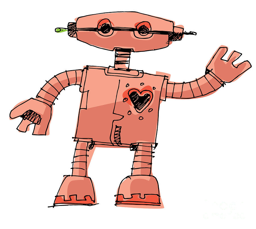 A Bit Wired Cute Robot - Cartoon Digital Art by Iralu - Fine Art America