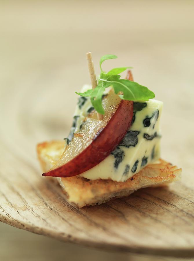 A Blue Cheese And Pear Canape Photograph by Hugh Johnson