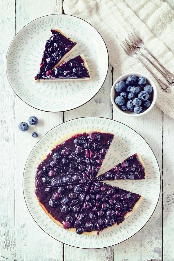 A Blueberry Tart With Cream Cheese top View Photograph by Jan Wischnewski