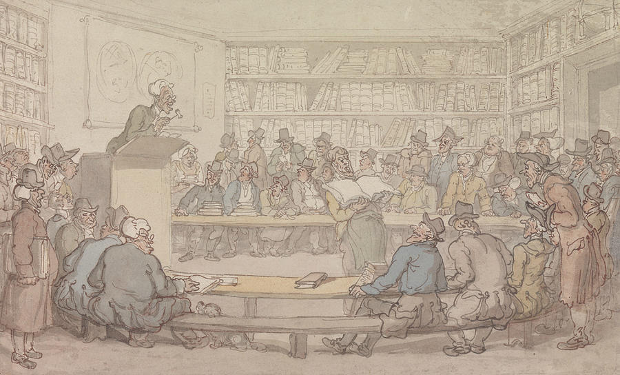 A Book Auction Drawing by Thomas Rowlandson