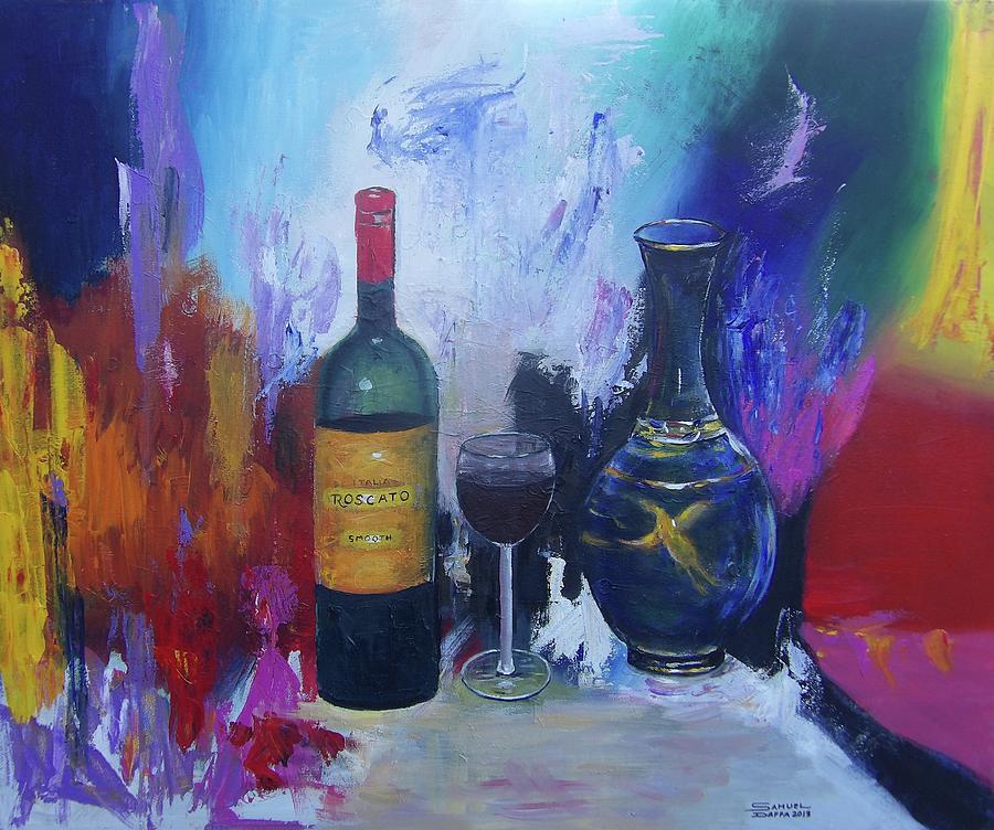     A bottle of Roscato wine. Painting by Samuel Daffa