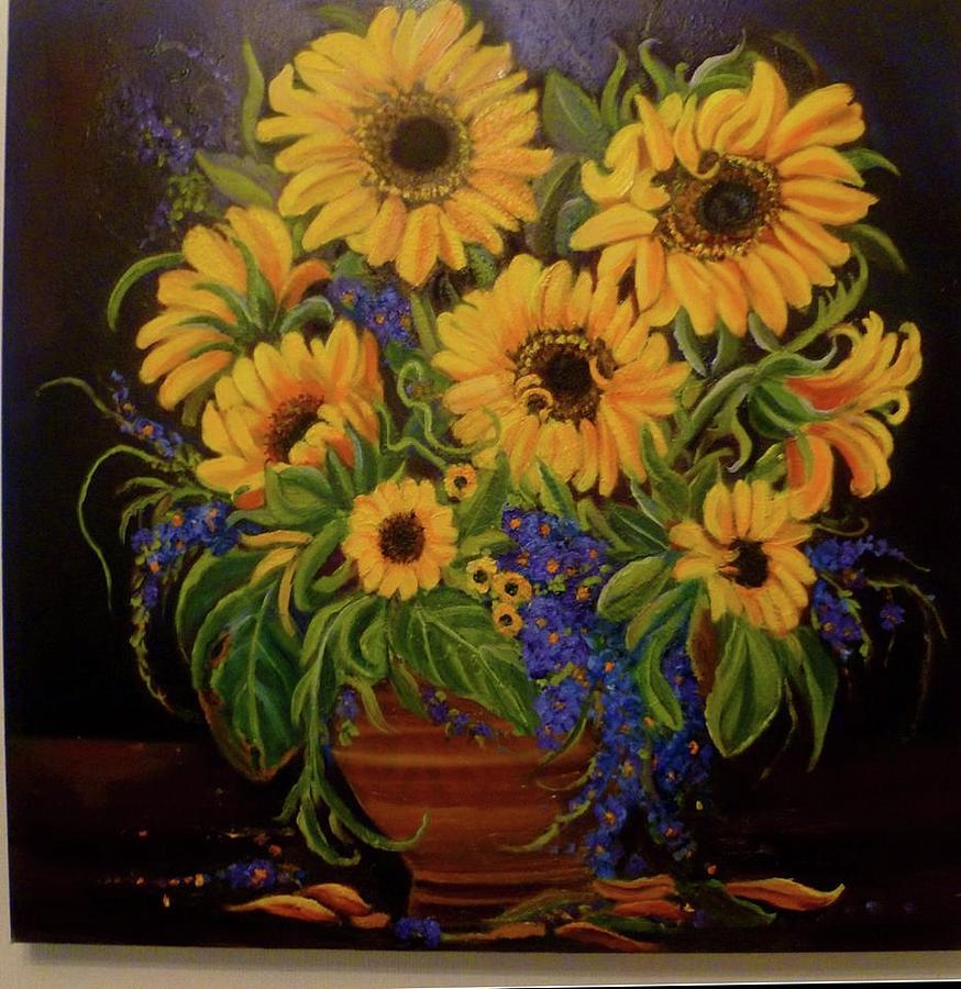 Still Life Painting - A Bouquet Of Sunflowers by Janet Silkoff Still Life Painting - A Bouquet Of Sunflowers by Janet Silkoff