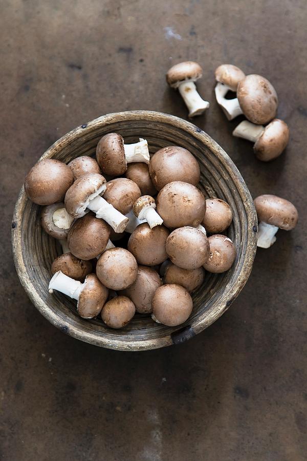 A Bowl Of Fresh Brown Mushrooms Photograph by Adel Bekefi