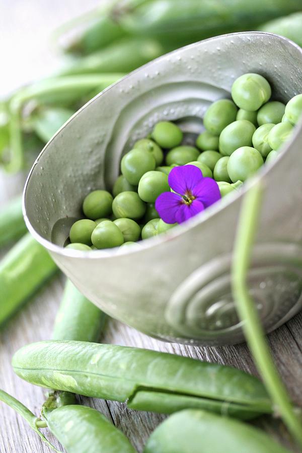 A Bowl Of Peas With Purple Flower Photograph by Alexandra Panella
