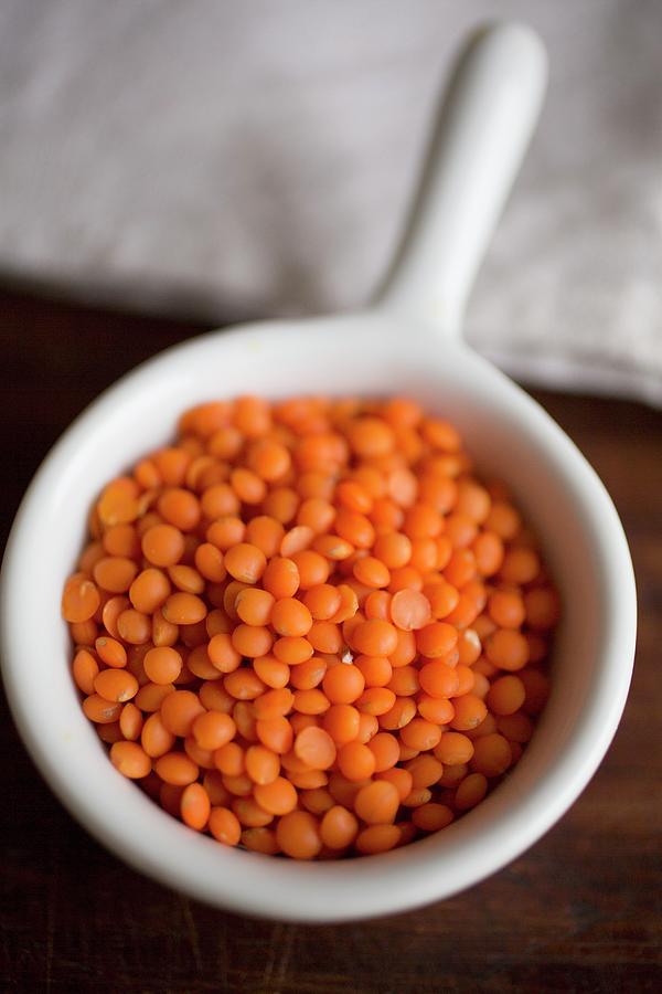 A Bowl Of Red Lentils close-up Photograph by Claudia Timmann