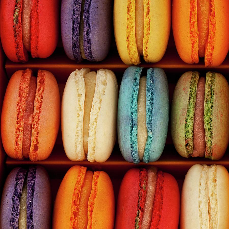 A Box Of Multi Coloured Macaroons Photograph by Jane Saunders