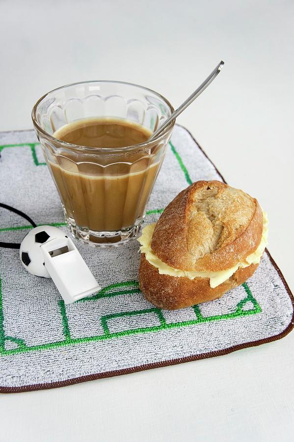 A Breakfast Of Coffee And A Bread Roll With Football-themed Decoration Photograph by Schindler, Martina
