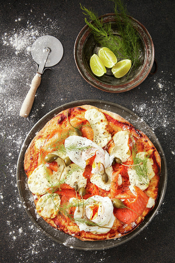 A Breakfast Pizza With Smoked Trout, Poached Egg And Capers Photograph by Great Stock!
