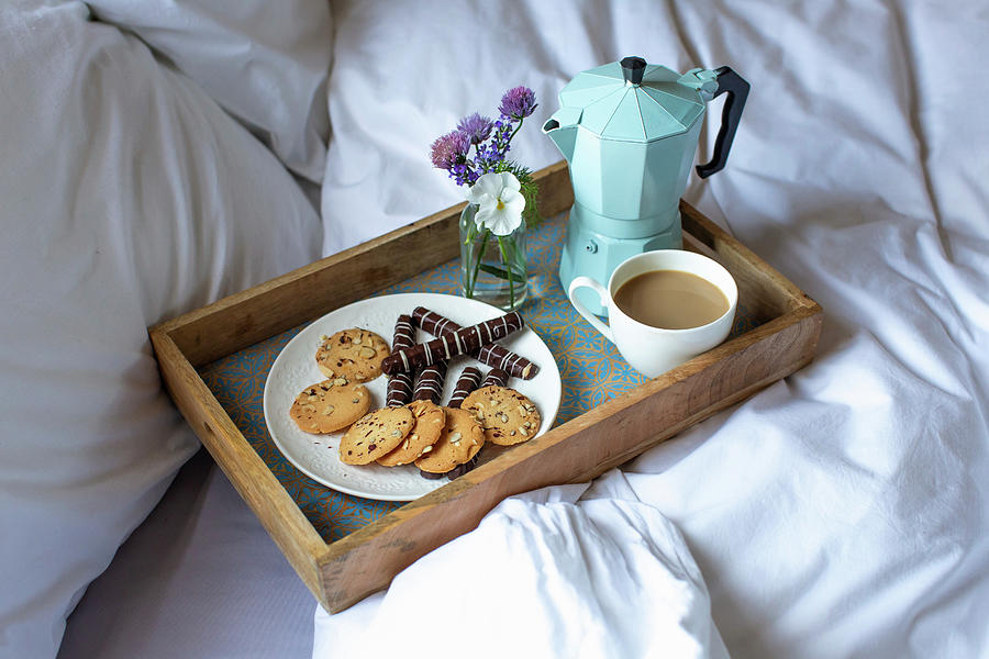 A Breakfast Tray With Biscuits And Coffee In Bed Photograph by Lara Jane Thorpe