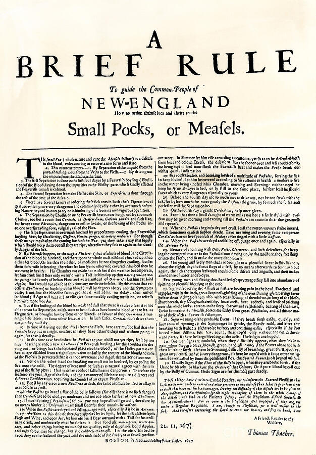 A Drawing - A Brief Rule, Guide To The Treatment Of Smallpox And Measles In New England, 1677 College Simile by American School