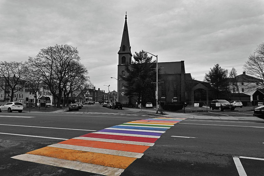 A bright rainbow on an overcast day Salem MA Rainbow Crosswalk Photograph by Toby McGuire