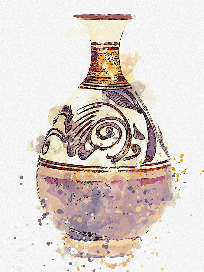 A BROWN-GLAZED BOTTLE VASE YUHUCHUNPING SONG DYNASTY watercolor by Ahmet Asar Painting by Celestial Images