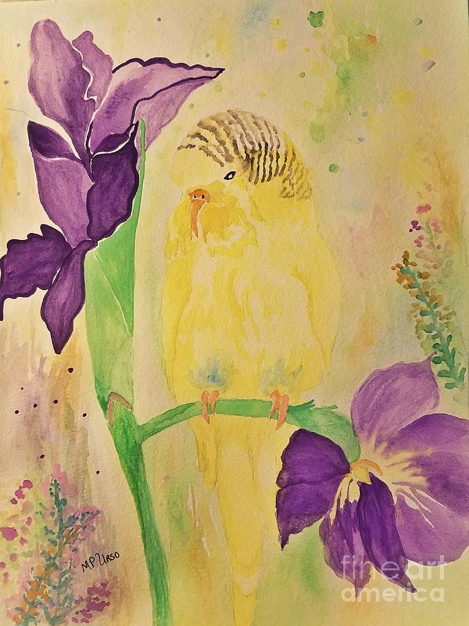 A Budgie Spring Painting by Maria Urso
