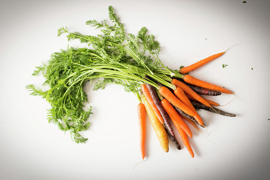A Bunch Of Carrots And Purple Carrots With Green Tops Photograph by Manuela Rther