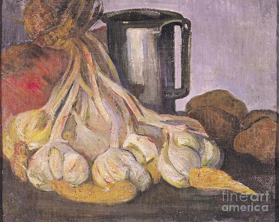 A Bunch Of Garlic And A Pewter Tankard Painting by Meyer Isaac De Haan